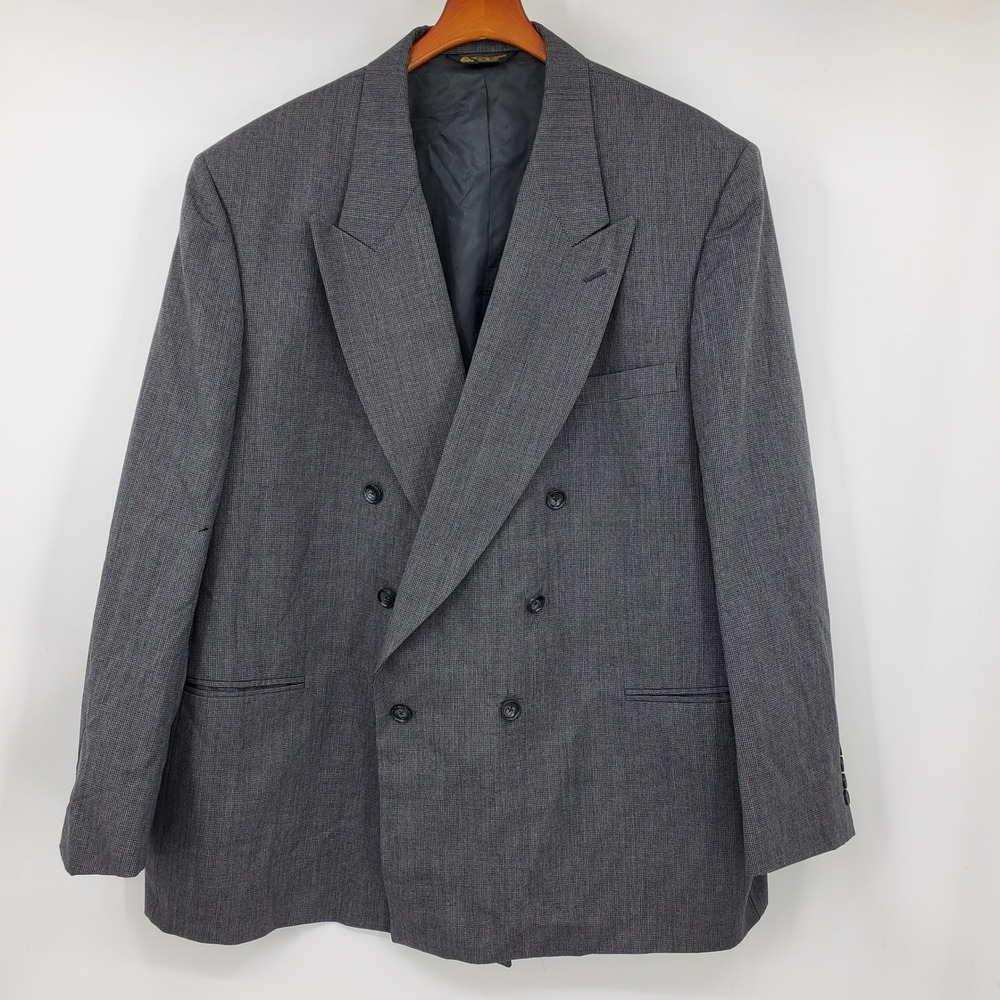Yves Saint Laurent Mens Grey Wool Double Breasted Blazer Peak Lapel Vintage 50?
